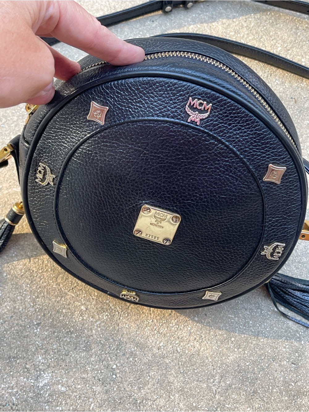 Vintage MCM Black Pebbled Leather Tambourine Crossbody Germany tassels
Designer - Picture 4 of 9